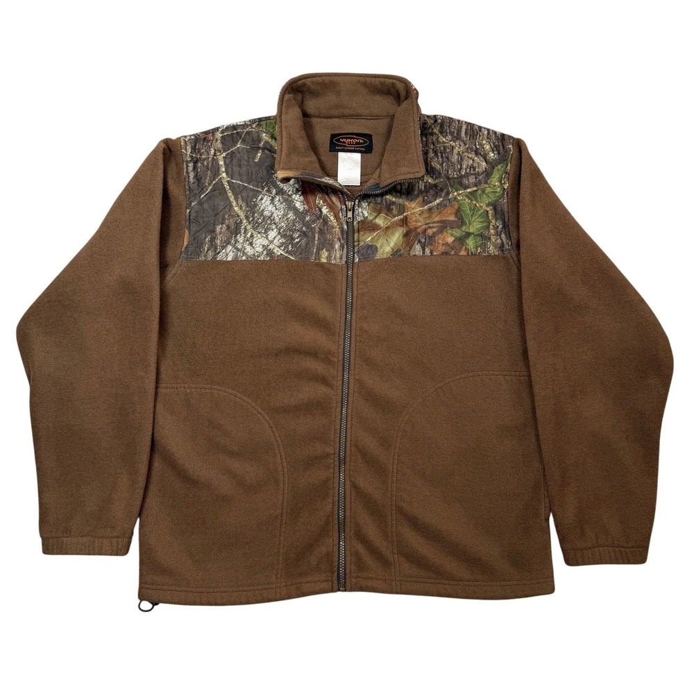 Yukon Gear Mens Fleece Jacket Brown Mossy Oak Camo Full Zip Size Large Hunting